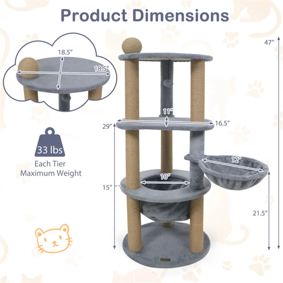 47" Cat Tower with Scratching Posts Multi Level Cat Tree for Relax & Play - Image 5