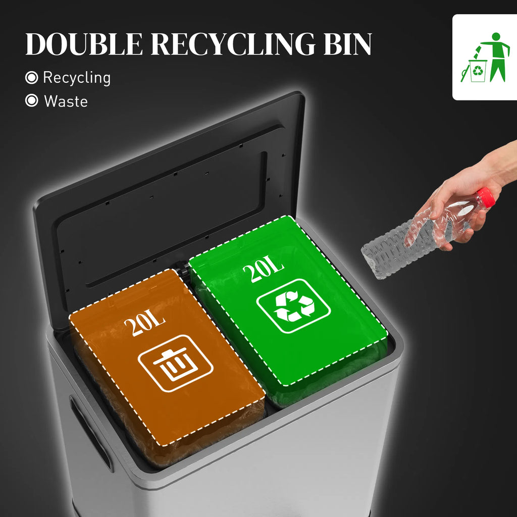 2 x 20 Liter Garbage Bin Stainless Steel Garbage Can with Soft Close Lid and
