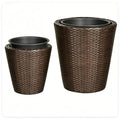 2 Piece PP Rattan Planter Set 15 & 12 Tapered Square Flower Pots with Built in