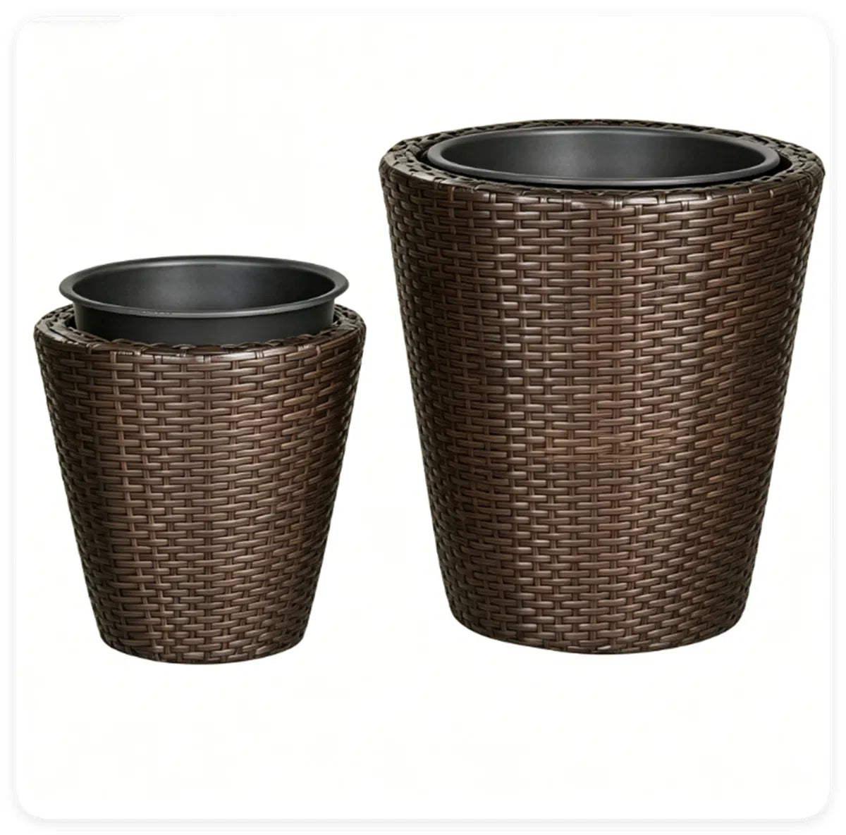 2 Piece PP Rattan Planter Set 15 & 12 Tapered Square Flower Pots with Built in