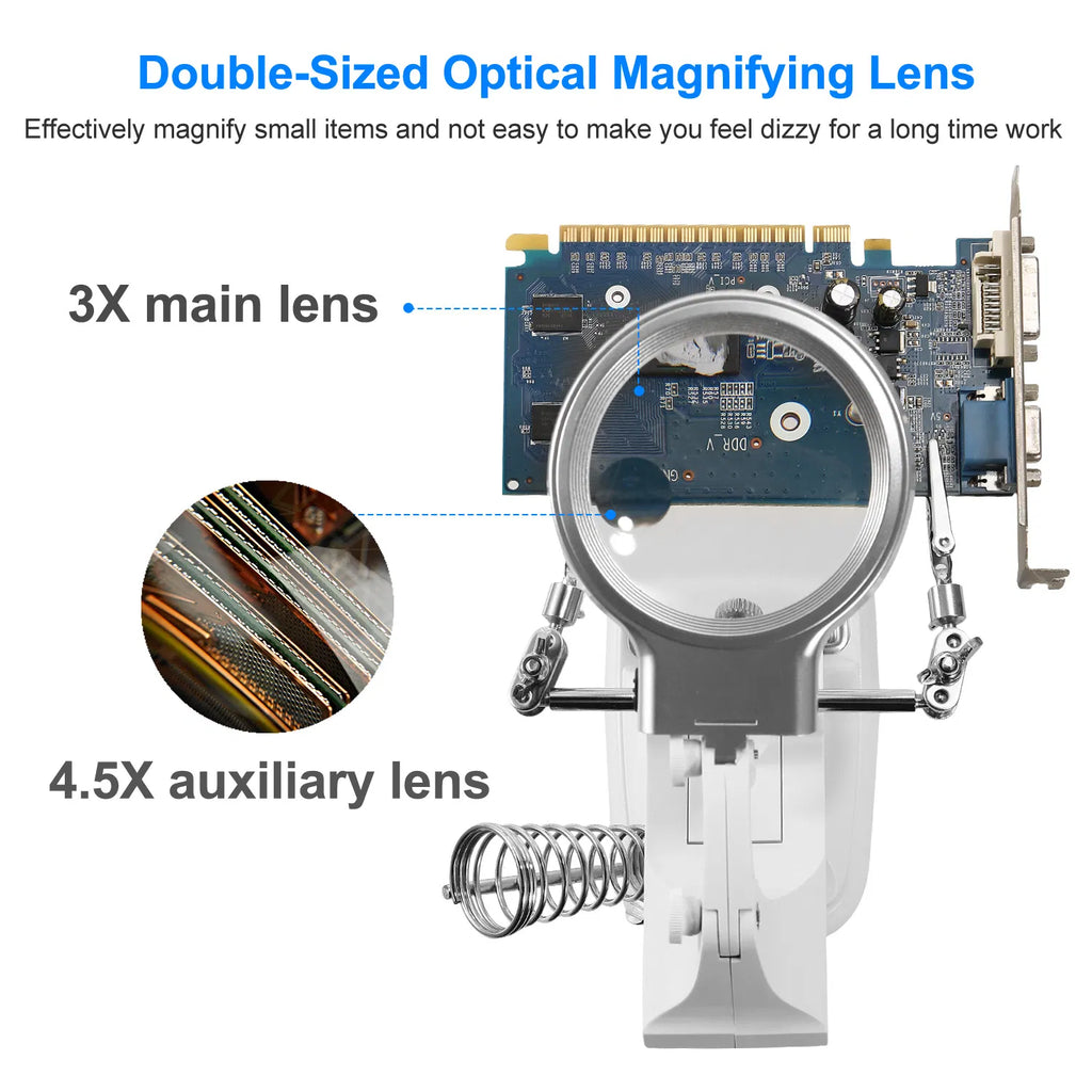 LED Light Helping Hands Magnifying Glass 3X/4.5X w/ 360°Adjust Third Hand - Image 4