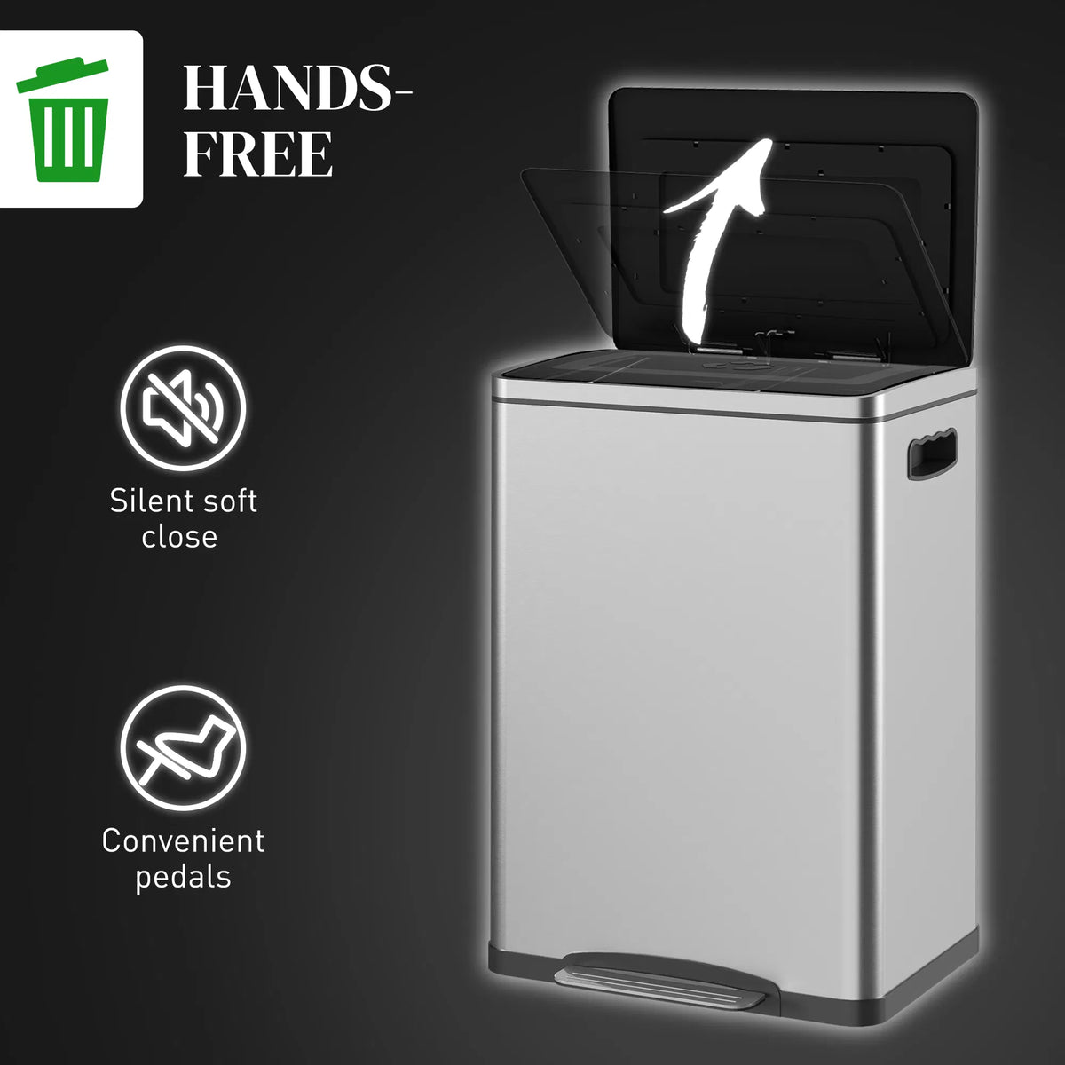 2 x 20 Liter Garbage Bin Stainless Steel Garbage Can with Soft Close Lid and - Image 3