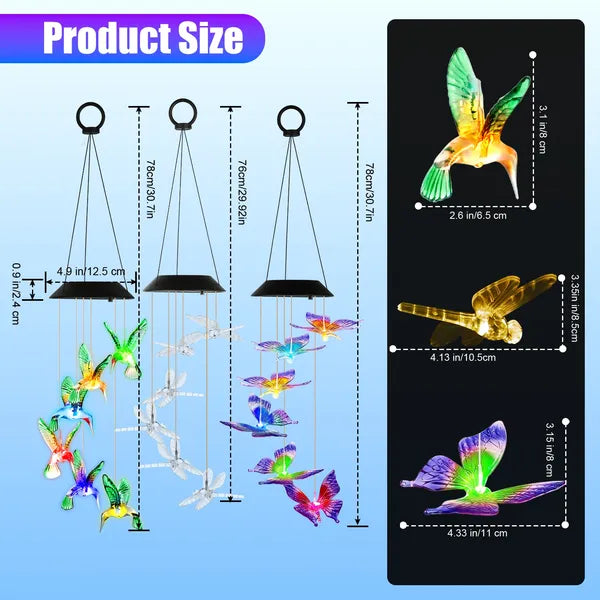 3Pack Solar Hummingbird Butterfly Dragonfly Wind Chimes 7 Color Changing Wind - Image 5