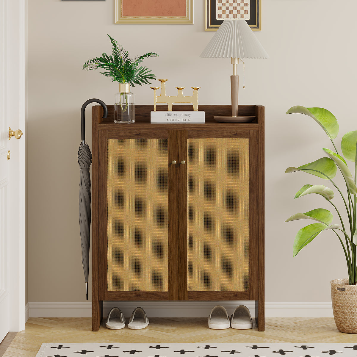 Tall Rattan Shoe Storage Cabinet
