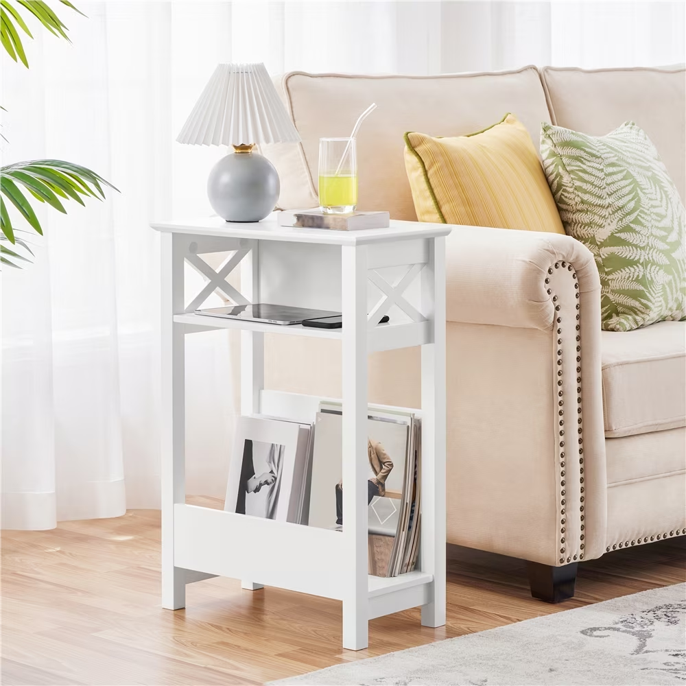 3 Tier Modern End Table With Storage Shelf White - Image 5