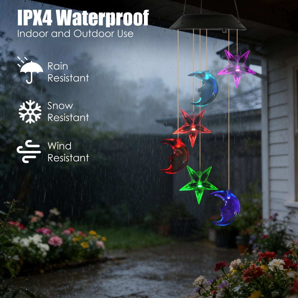 1Pc 2Pc Quantity Options Solar Moon And Star Wind Chime 7 Color Changing Wind - Image 3
