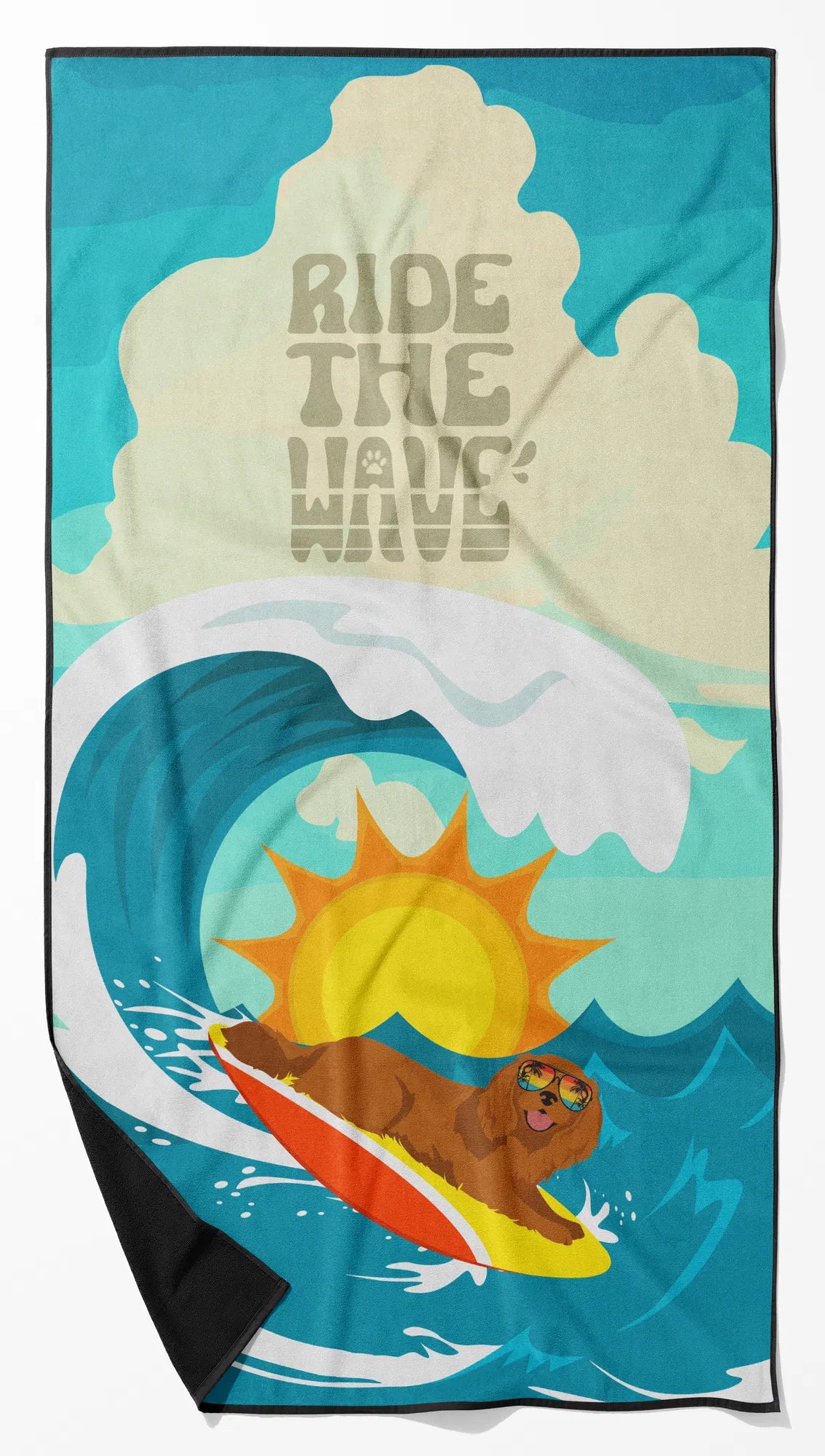 Surfer Dog Ruby Cavalier Spaniel Premium Beach Towel Oversized Blanket Pool