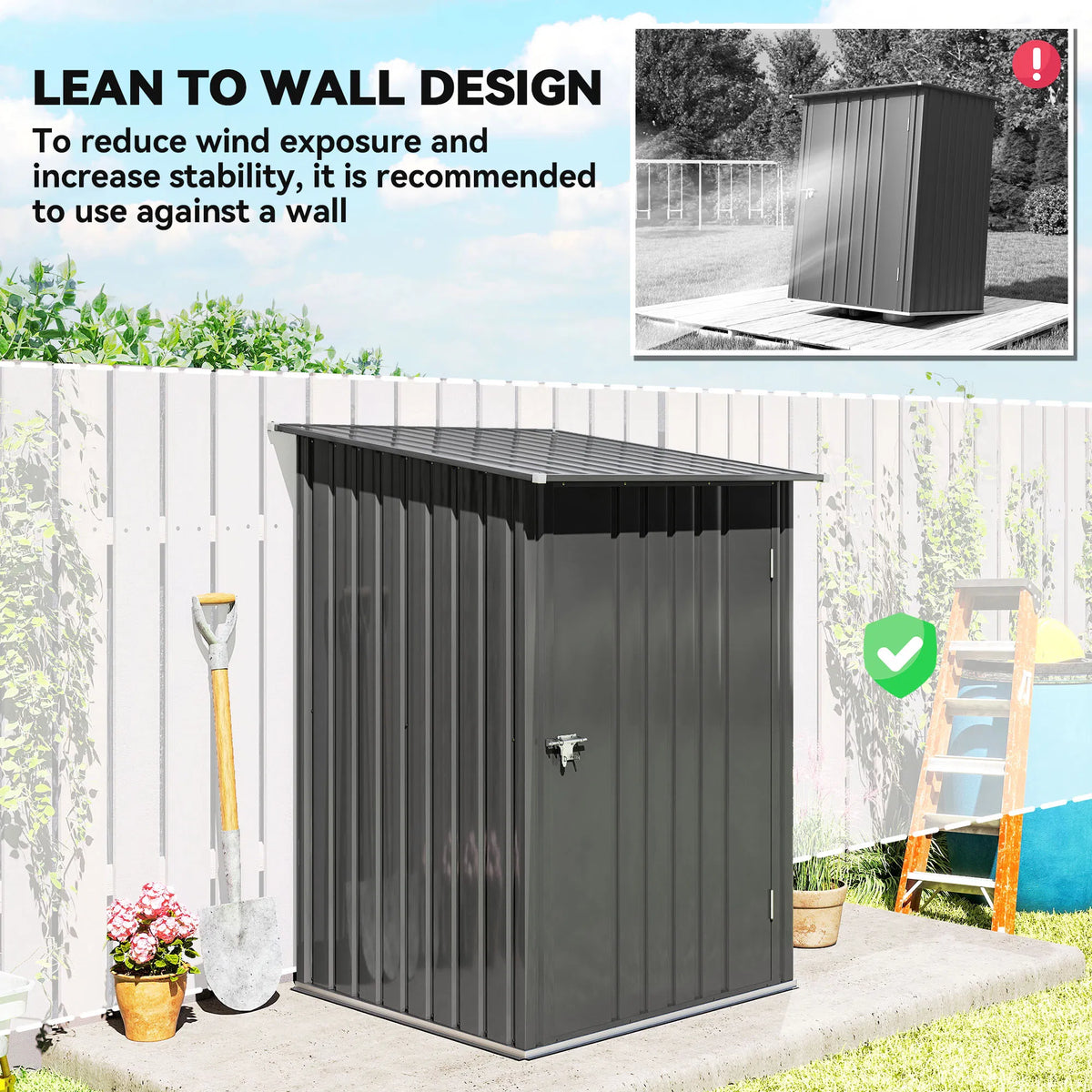 Garden Tool Storage Shed Small Steel Shed with Lockable Door for Garden & - Image 4