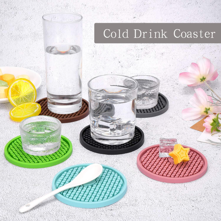 6 Piece Thick Silicone Coaster Set With Holder Non Slip Cup Mats With Deep - Image 4