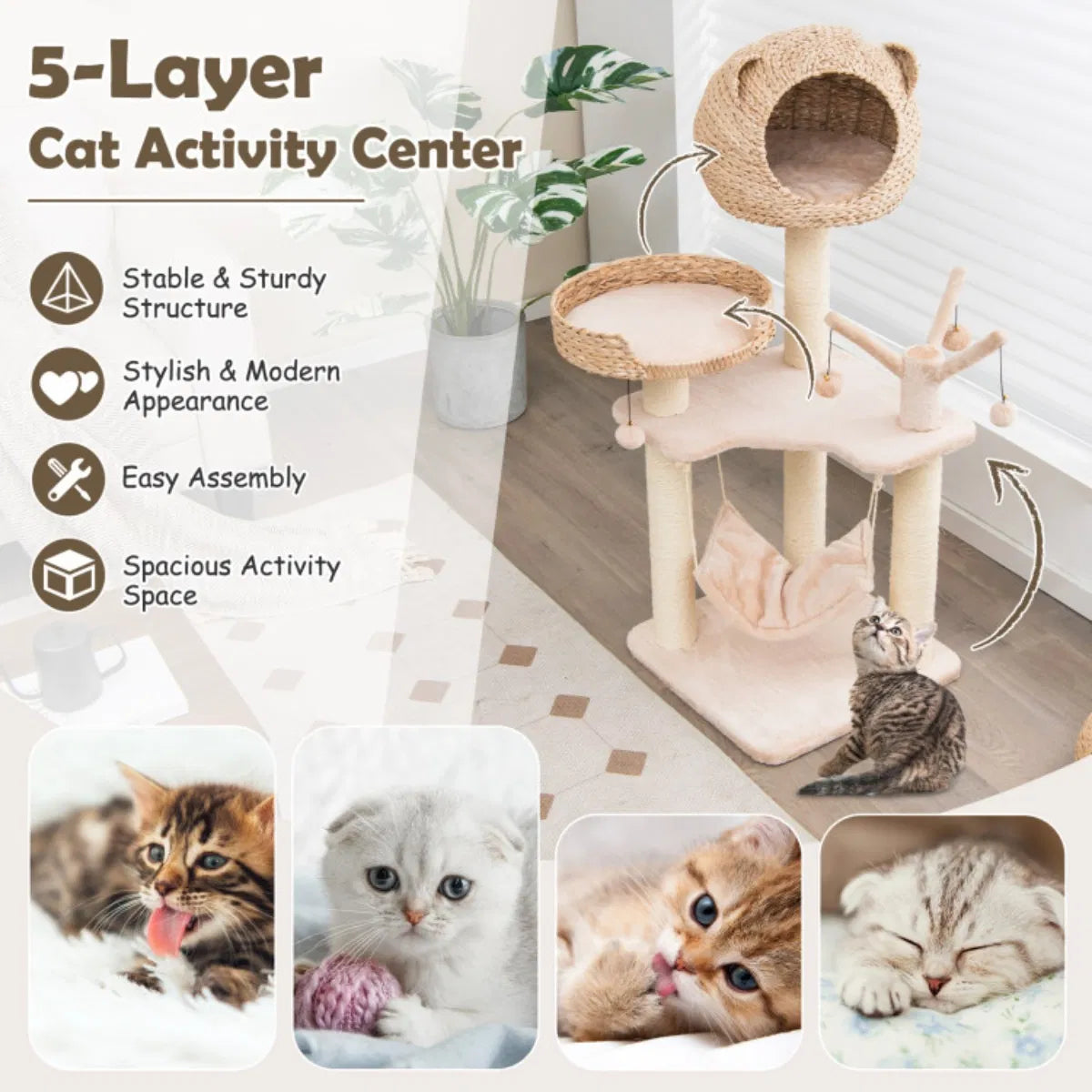 Five story cat tree with hammock - Image 3