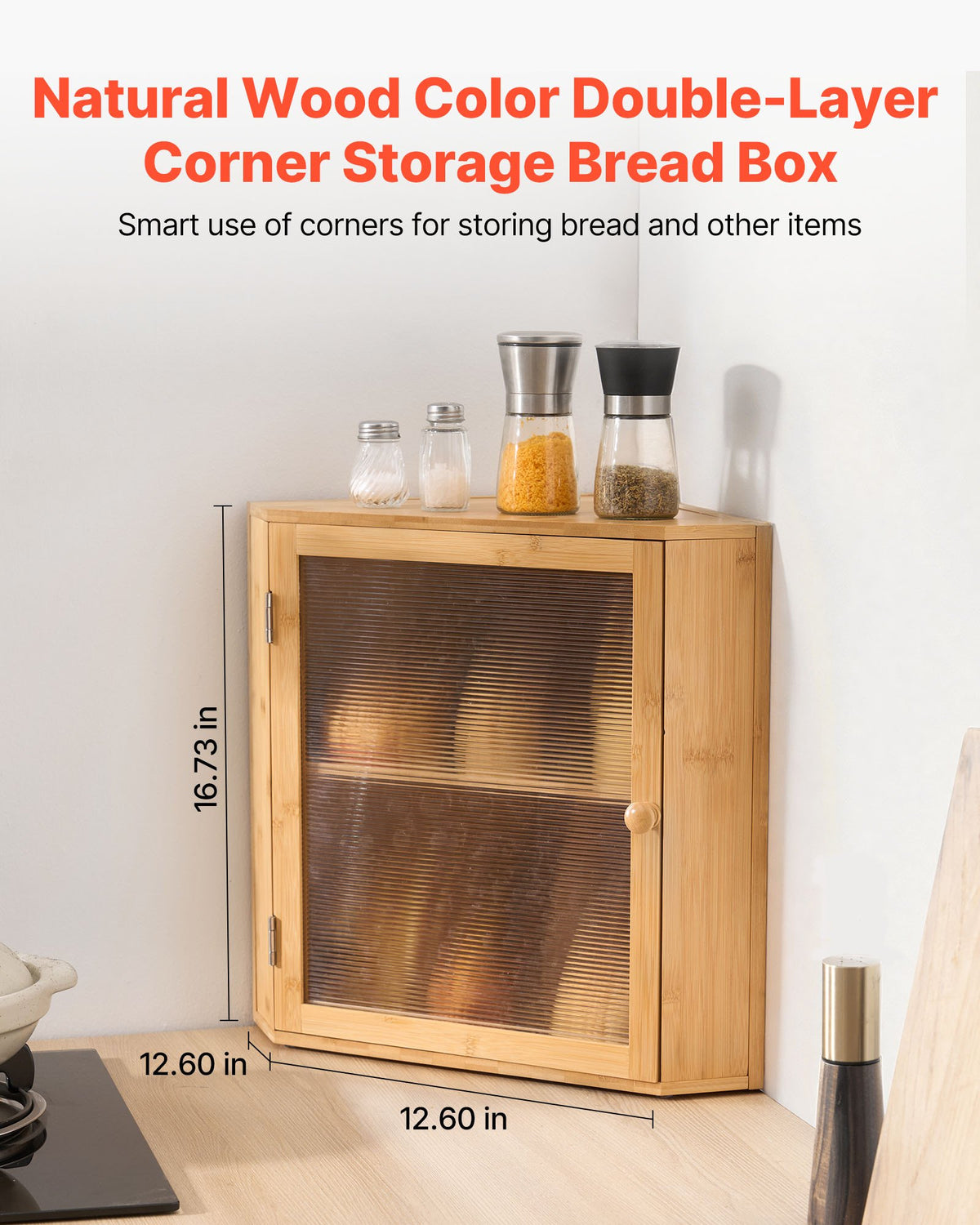 Corner Bread Box For Kitchen Counter Double Layer Bamboo Storage Container - Image 2