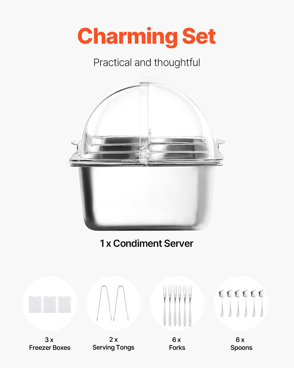 Countertop Food Serving Display Container 5 Pan Condiment Dispenser With Lid - In-Use and Feature Display