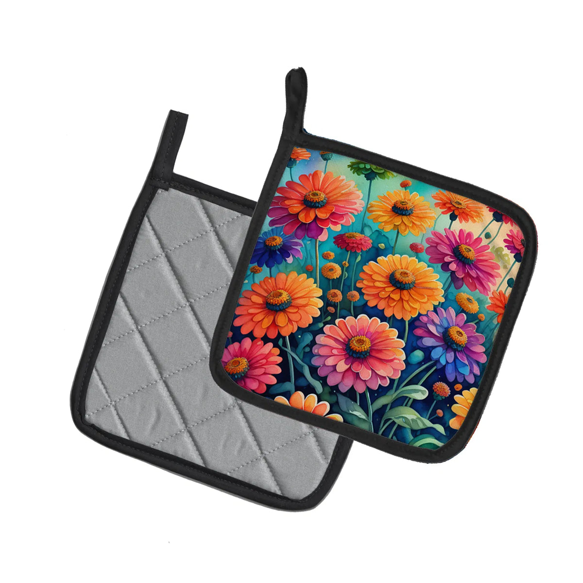 Colorful Zinnias Pair of Pot Holders Kitchen Heat Resistant Pot Holders Sets - Image 4
