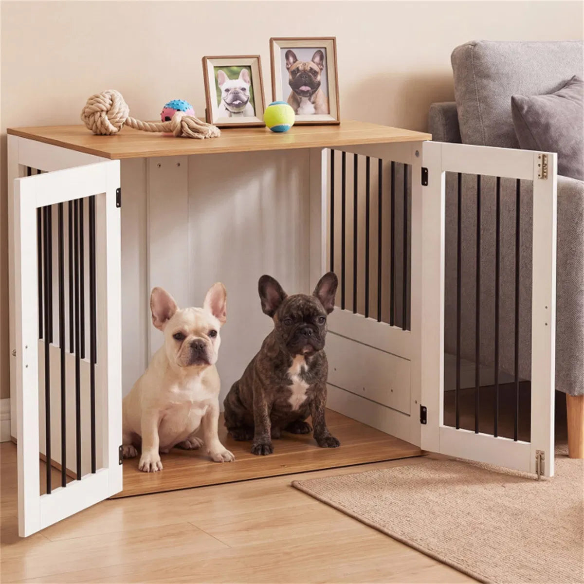 Furniture Style Dog Crate with 360° Rotating Feeder & 304 Stainless Steel - Image 3