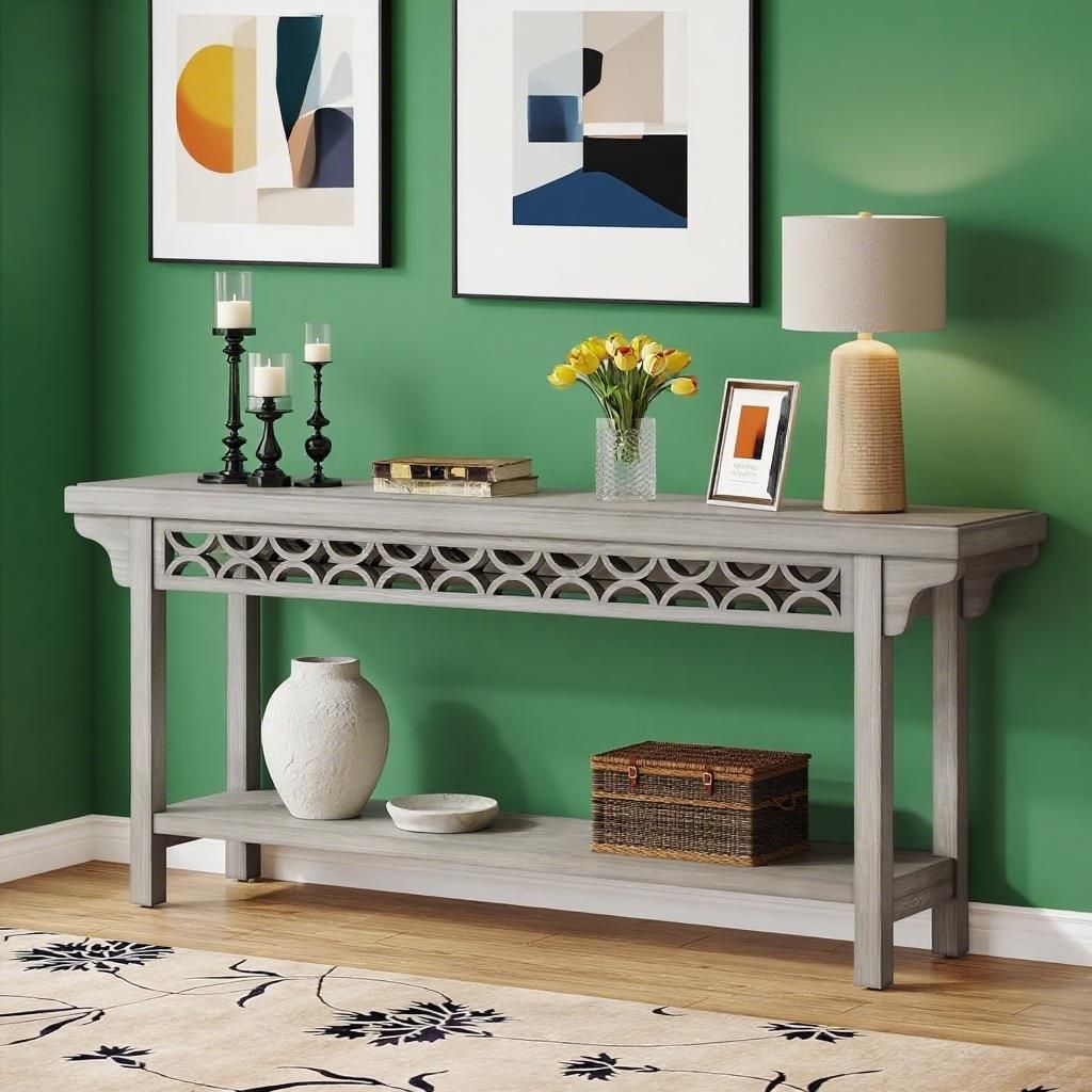 Gray Farmhouse Console Entryway Table