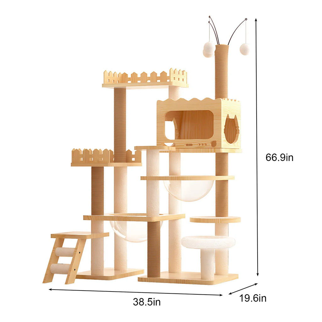 66.9" Modern Cat Tower Wood Cat Tree Tower for Indoor Cats Cat Treewith