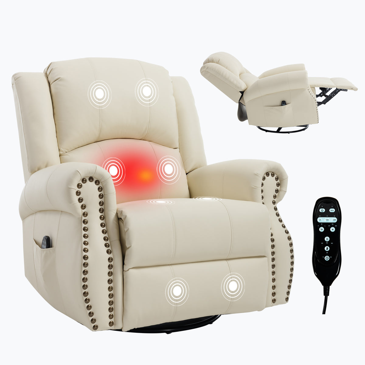 Heat Massage Manual Recliner Chair with Rocker and Swivel in Fabric for Living - Image 2