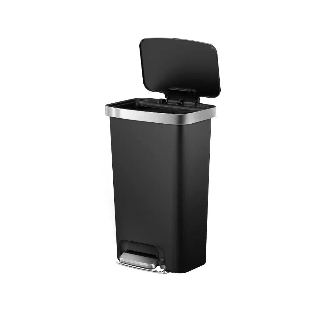Trash Can 11.9 Gallon Plastic Step Garbage Bin with Soft Close Lid Black - Image 5