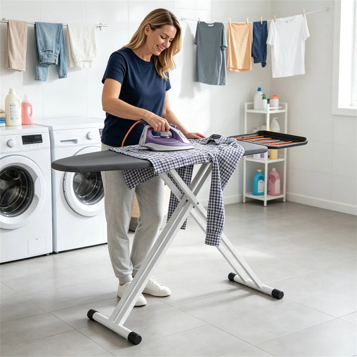 Adjustable Height Ironing Board 7 Level Foldable Ironing Table with Perforated - Image 4