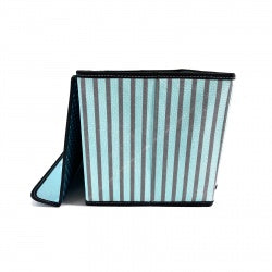 blue foldable fabric storage cube with lid folded view