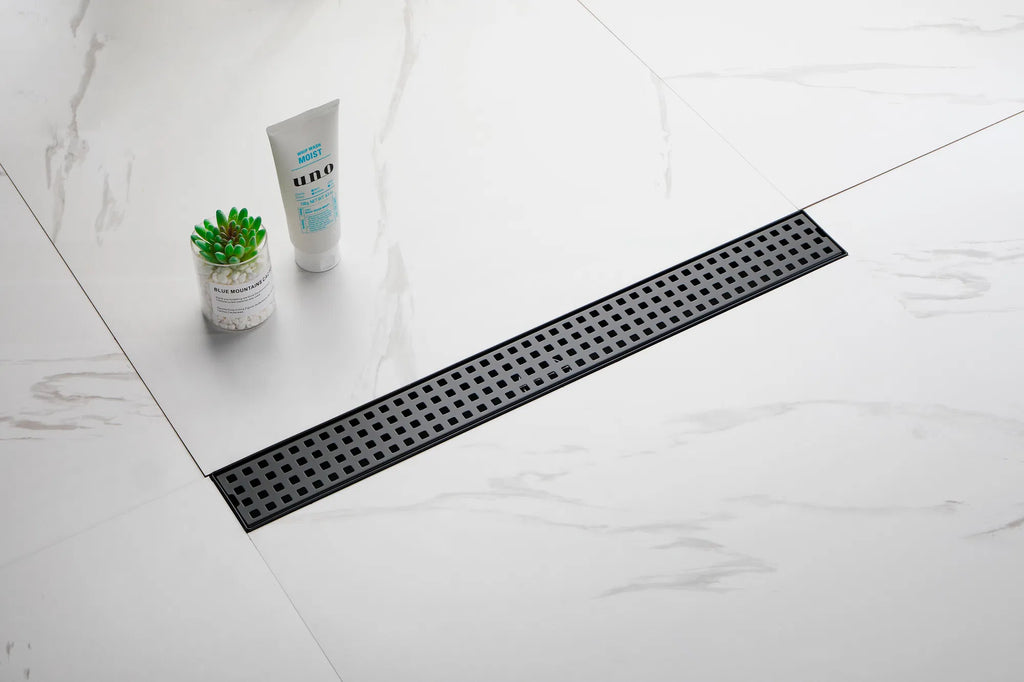 24 Inch Linear Shower Drain with Removable Square Patterned Grate 304 - Image 4