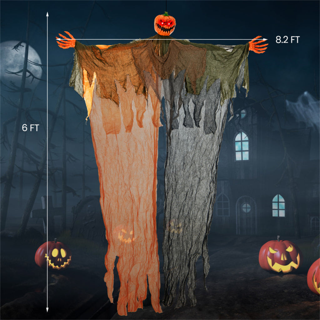 6FT Halloween Hanging Pumpkin Ghost With Red LED Eyes Poseable Arms Scary - Image 3