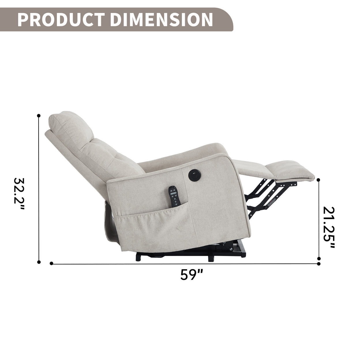 Beige Chenille Single Motor Power Lift Recliner Chair with Massage and Heat for - Image 5