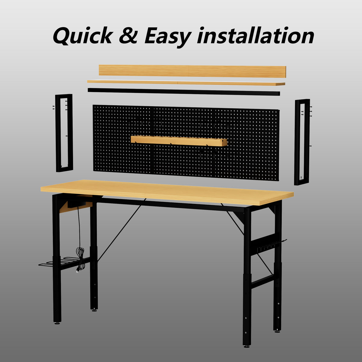 71in rolling garage workbench with steel pegboard and drawers product view 3