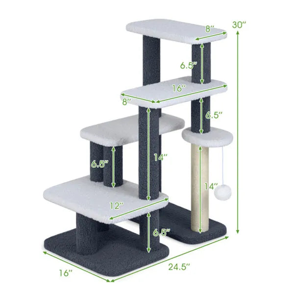 2 in 1 Cat Stairs & Tree With Sisal Scratching Post 4 Levels Pet Steps For - Image 2
