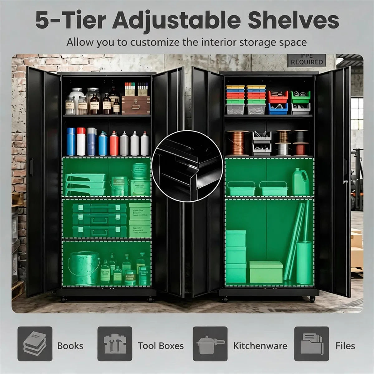 73 Inch Heavy Duty Mobile Steel Storage Locker Cabinet with Lockable Doors - Image 10