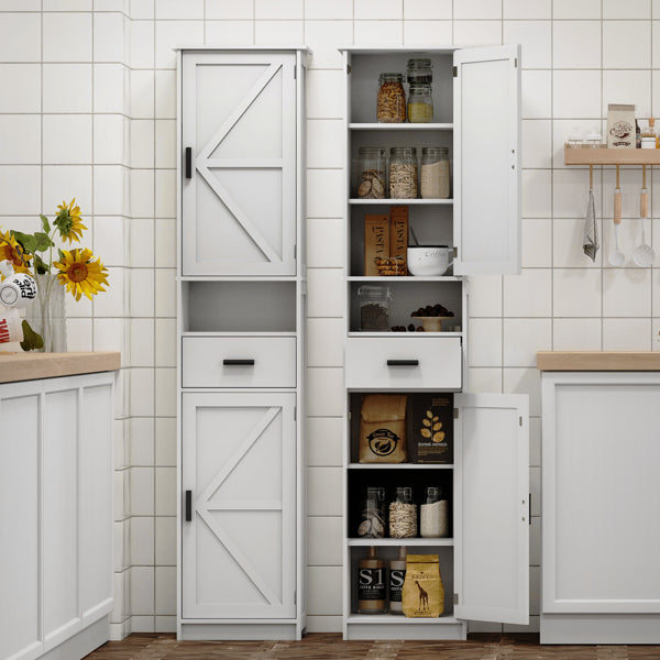 69" H Tall Bathroom Storage Cabinet with 2 Barn Doors and 1 Drawer Narrow - Image 3