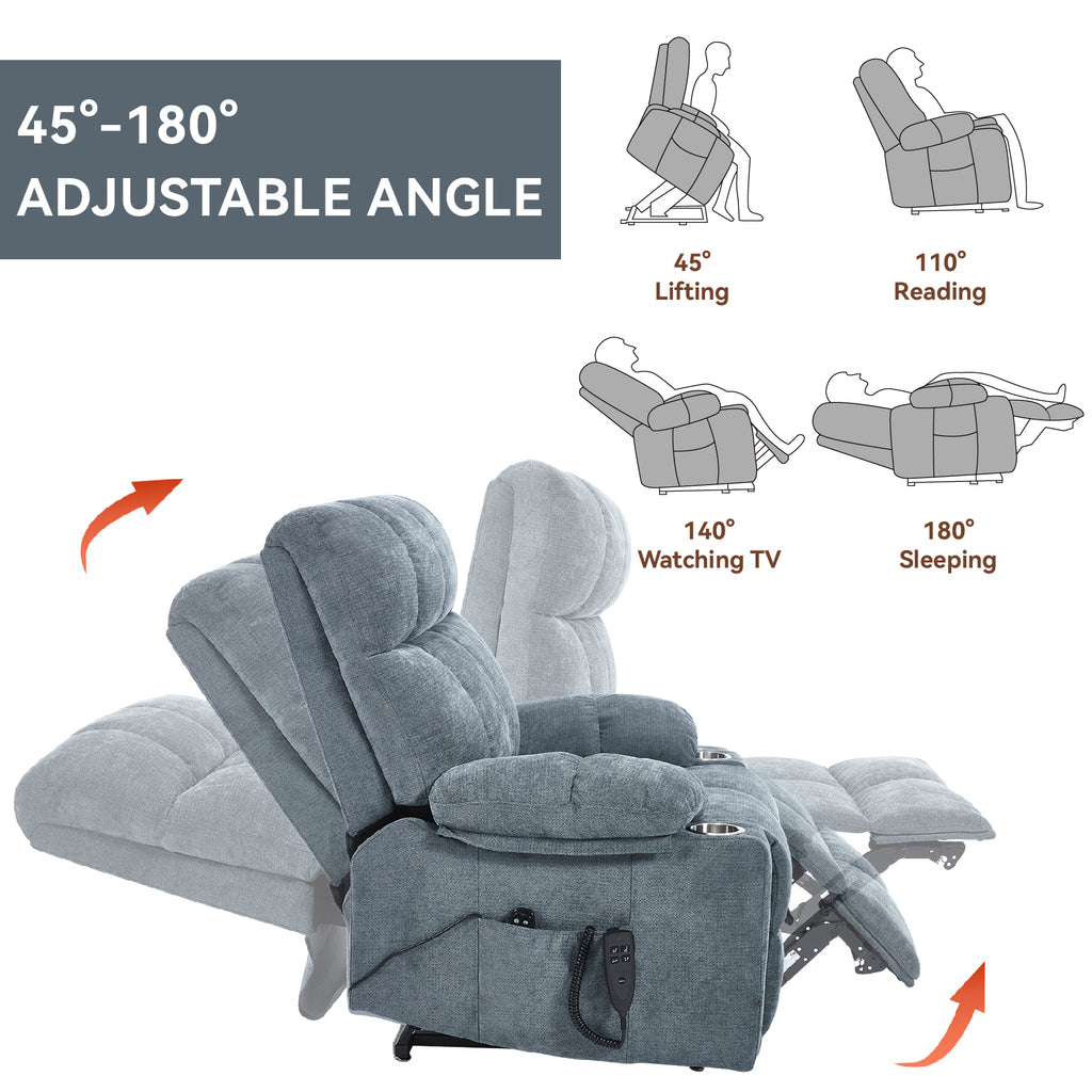 Grey Dual Motor Infinite Position Up to 350 LBS Chenille Power Lift Recliner - Image 3