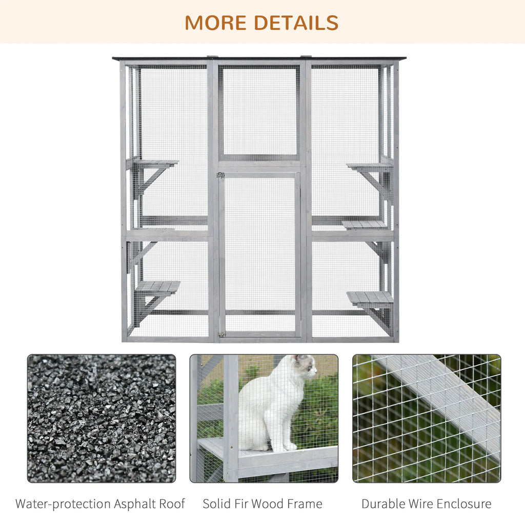 Large Outdoor Catio Enclosure Weatherproof Cat House with Asphalt Roof Wooden - Image 3