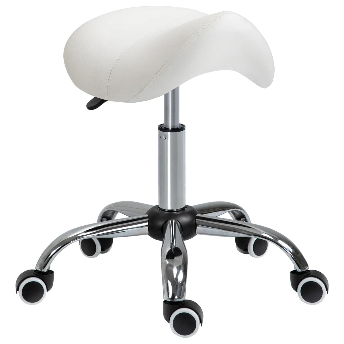 Cream White Rolling Salon Stool: Adjustable Hydraulic Swivel Saddle Chair PU - Image 5