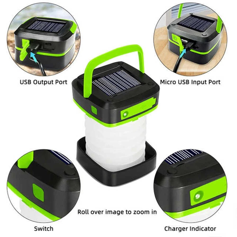 Solar Camping Lantern Rechargeable Foldable Waterproof 3 Mode LED Power Bank