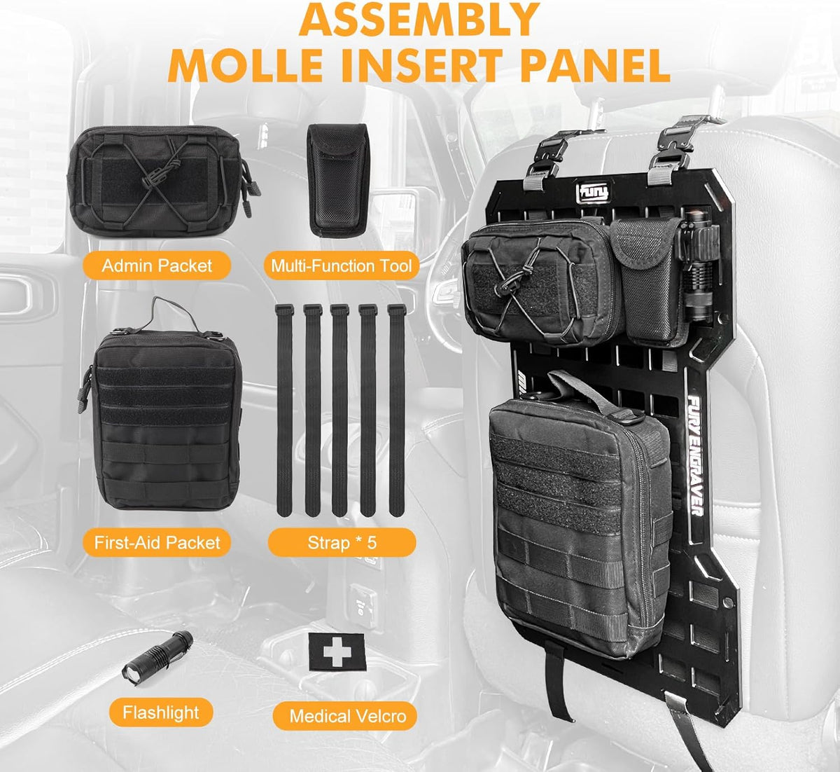 Tactical Rigid MOLLE Organizer Seat Back Aluminum Mount Rack Panel Kit With - Image 4