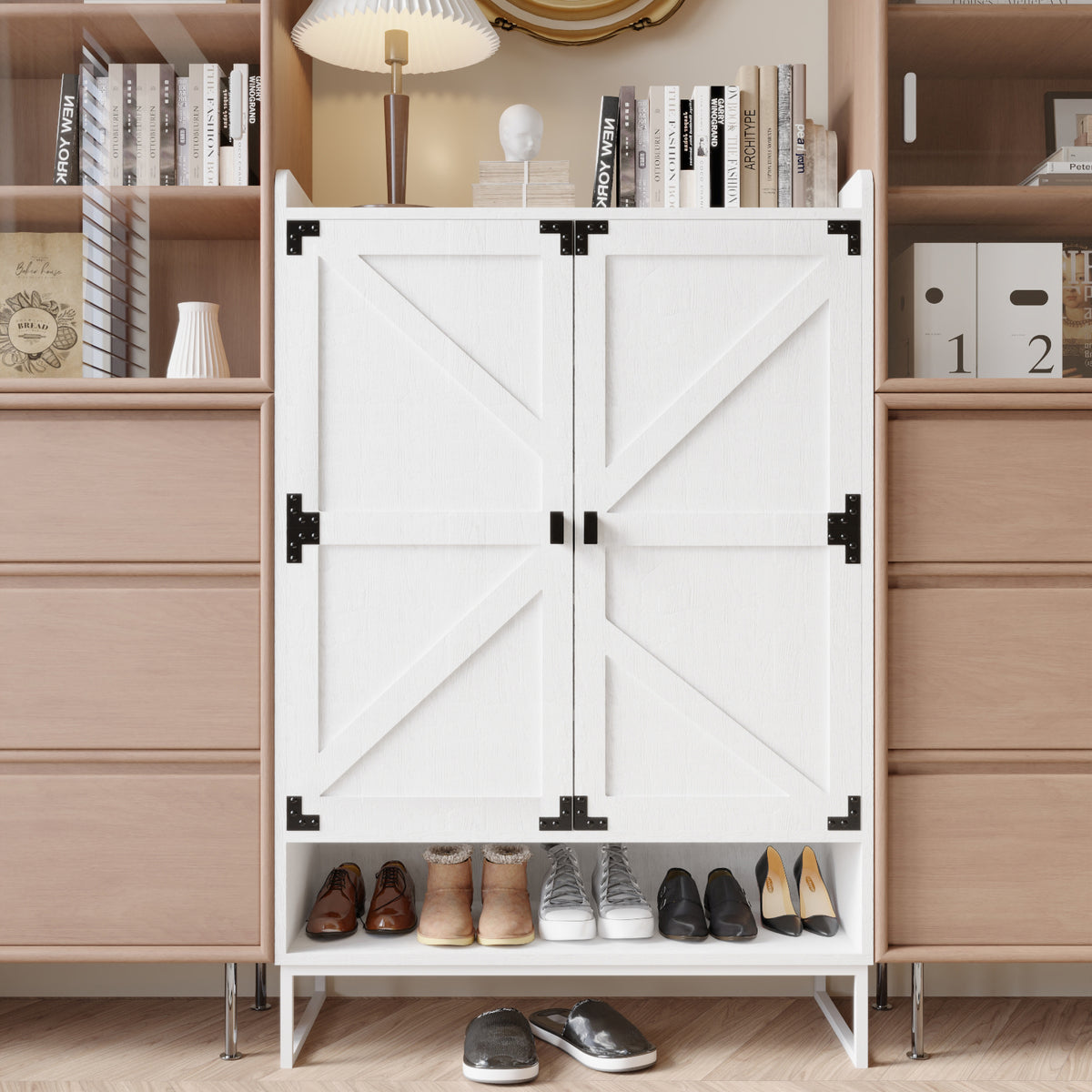 6-Tier Wooden Shoe Storage Cabinet with Adjustable Shelves - Main Front View