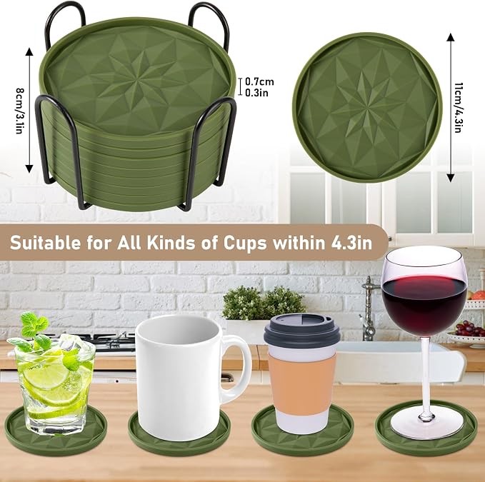8 Pcs Silicone Drink Coasters With Holder Non Slip Table Mats For Beer And - Image 4