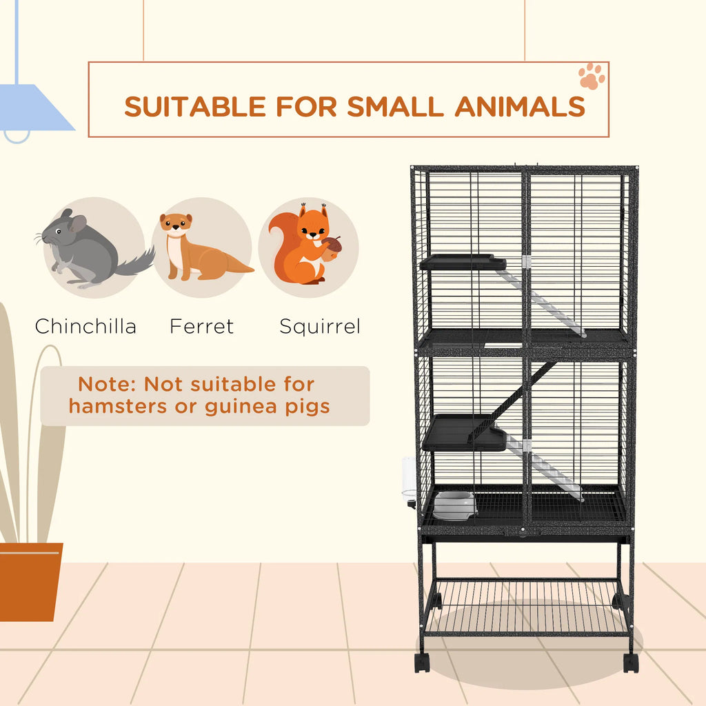 Rolling Small Animal Cage 53.5"H Chinchilla Cage for Ferrets Squirrels w/ - Image 5