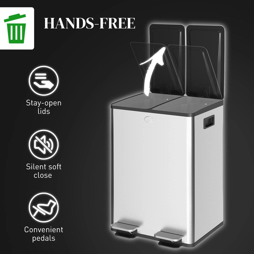Dual Garbage Bin with Foot Pedal 2 x 28 Litre Garbage Can with Removable - Image 2