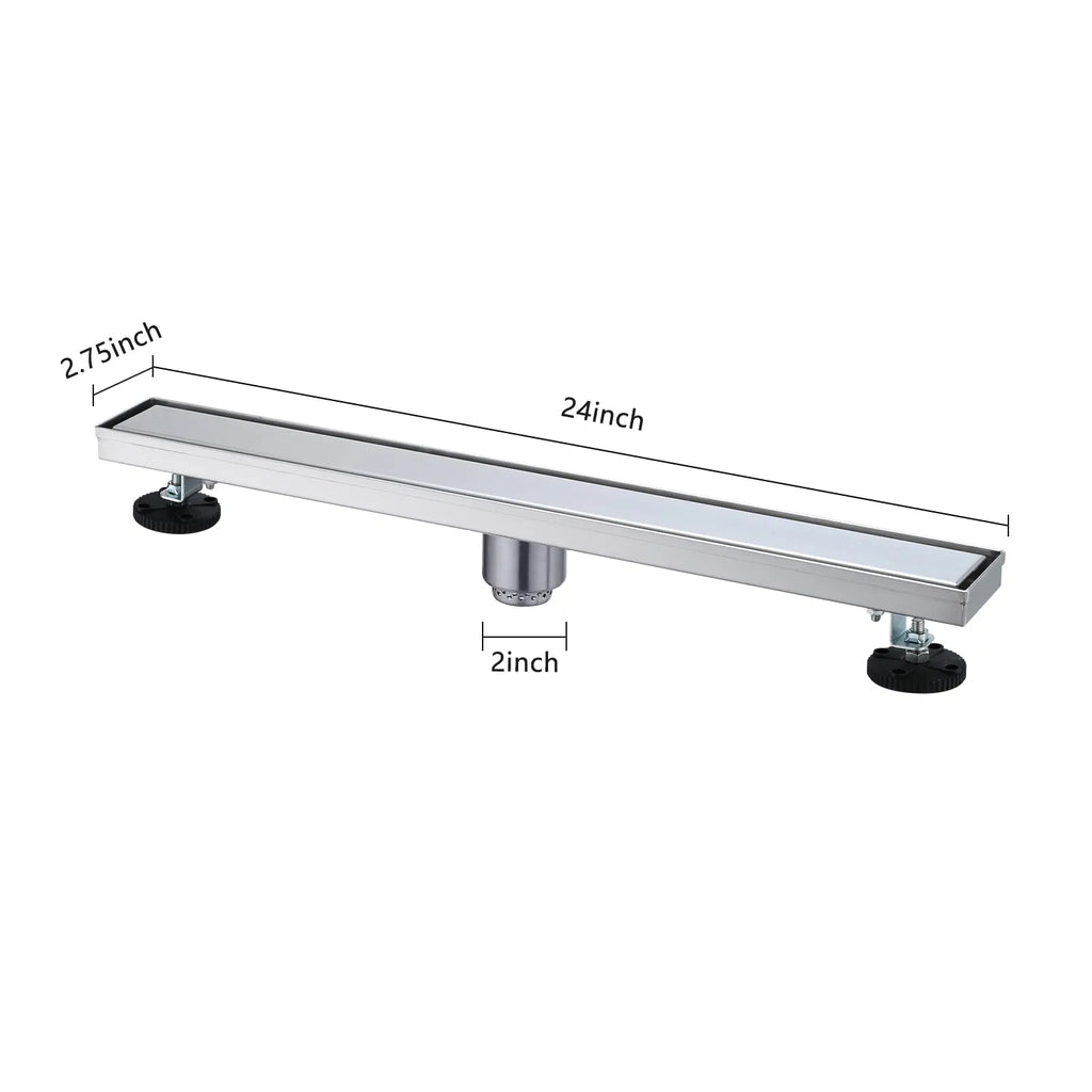 24 Inch Linear Shower Drain with 2 in 1 Flat & Tile Add Removable Cover 304