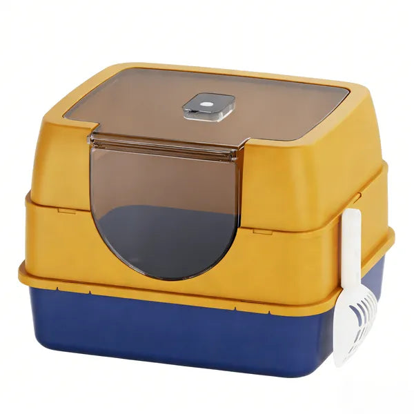 Galaxy Enclosed Orange Cat Litter Box Sealed To Prevent Odors And Sanding - Image 4