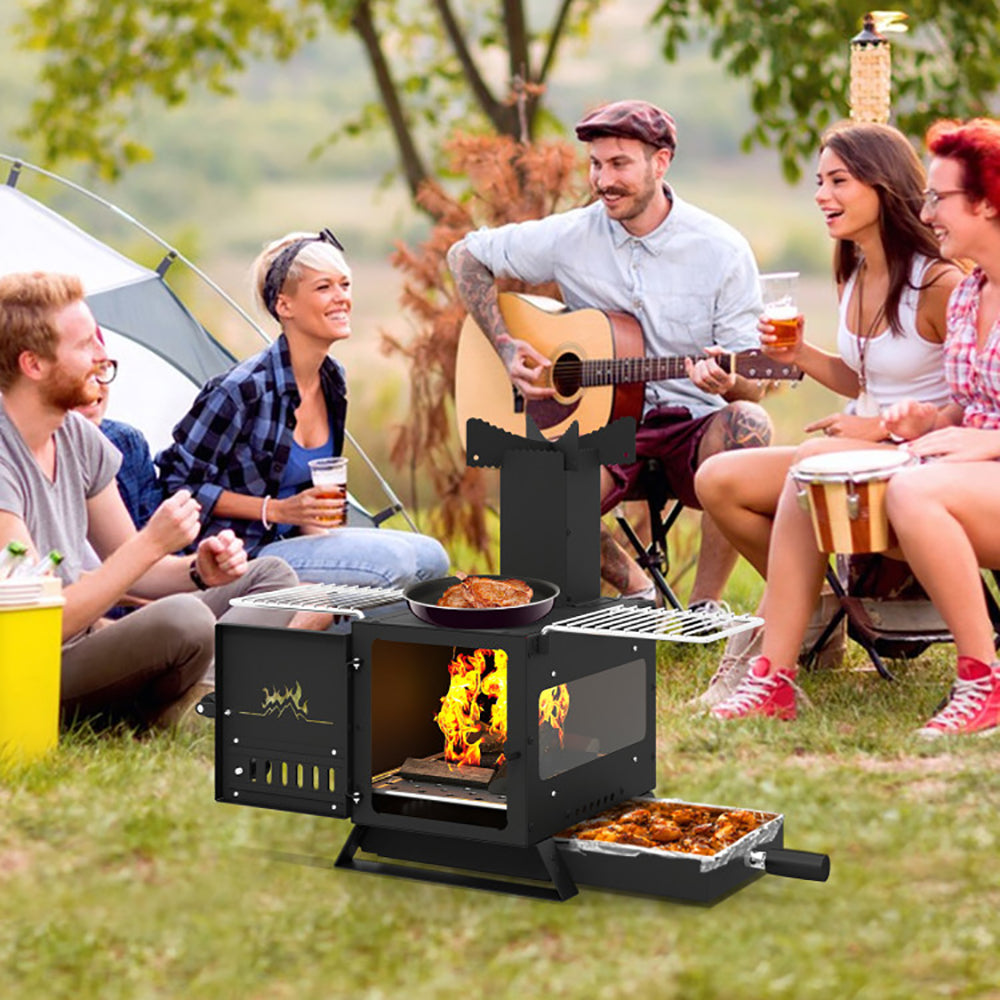 Portable Wood Burning Stove Mini Heater Burner With Pot Rack Oven Pan - Image 5