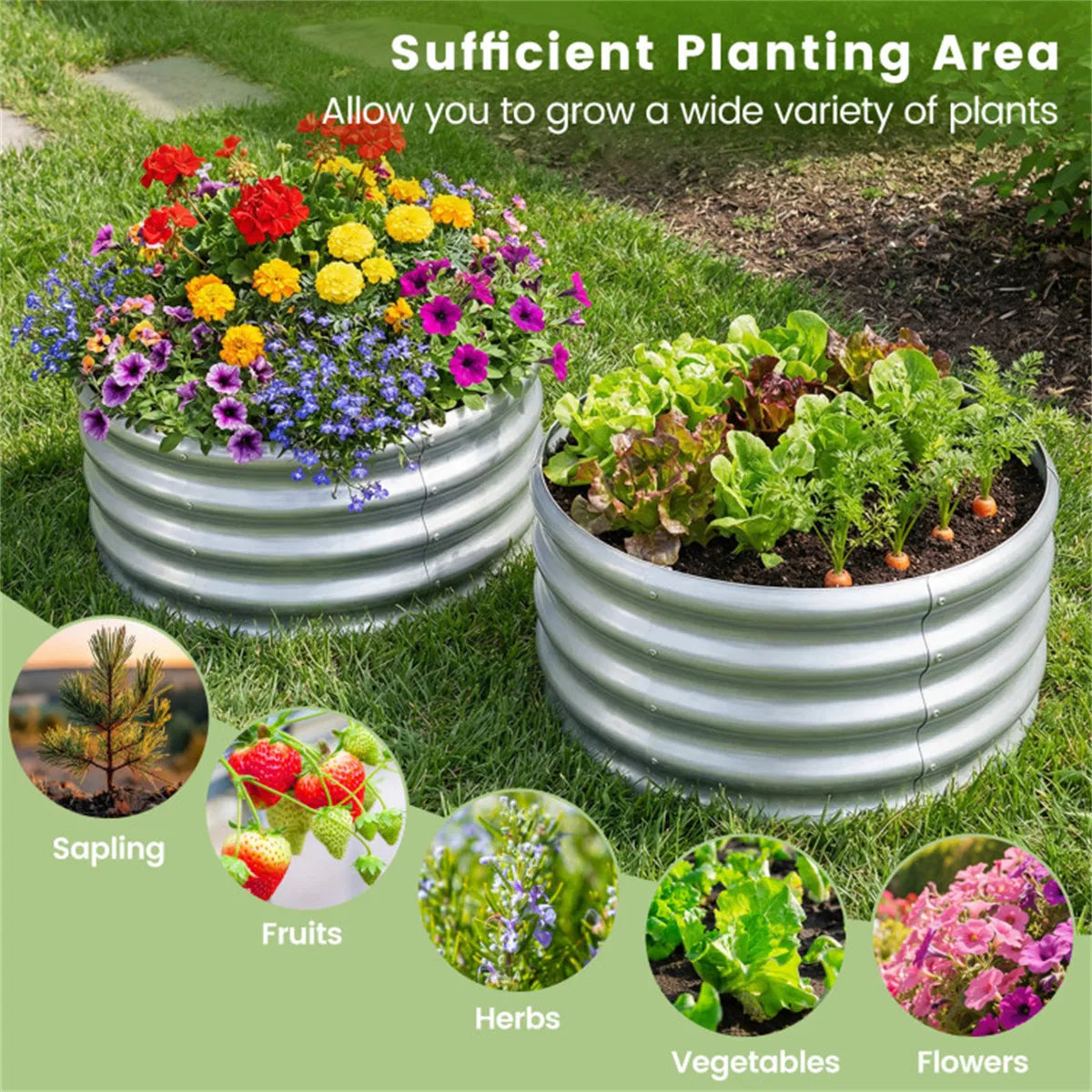 Round Galvanized Steel Raised Garden Bed 24×24×11.5 In Outdoor Planter for - Image 2