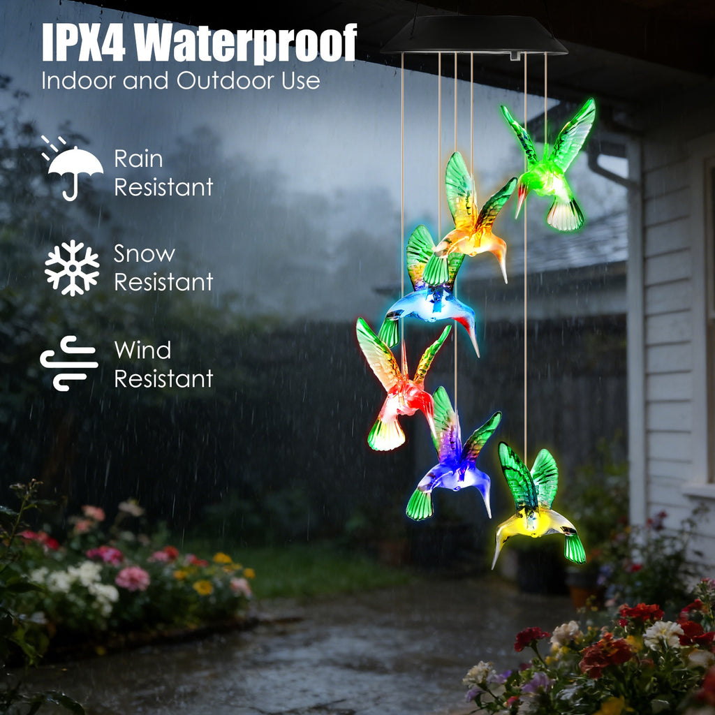 2Pcs Solar Hummingbird Wind Chime 7 Color Changing Wind Chime For Outside IPX4 - Image 2