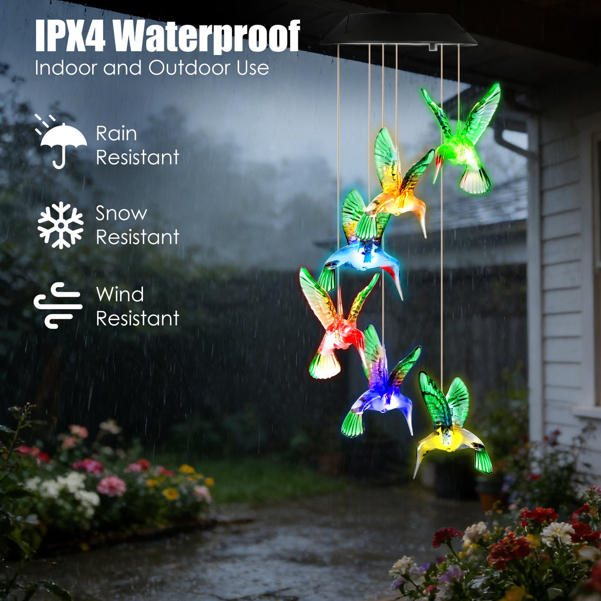 2Pcs Solar Hummingbird Wind Chime 7 Color Changing Wind Chime For Outside IPX4 - Image 2