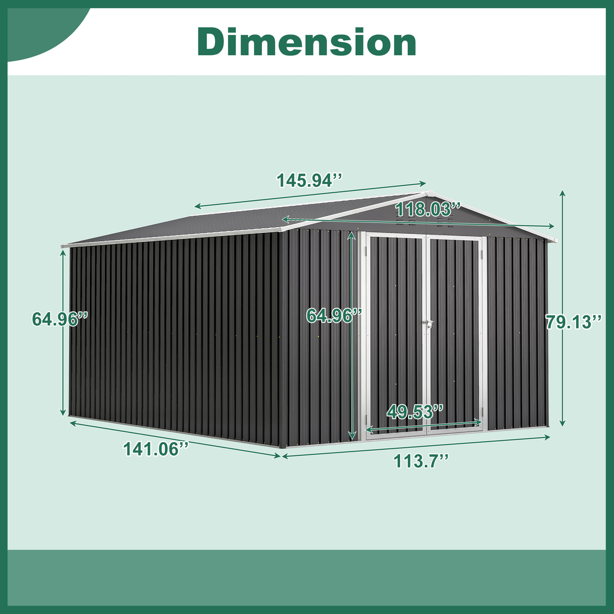 Outdoor Storage Shed 10x12 FT Utility Metal Tool Storage with Lockable Doors - Image 3