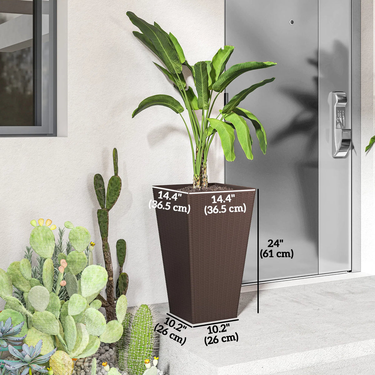 Set of 3 Tall Plant Stand Outdoor & Indoor Flower Pot Set for Front Door