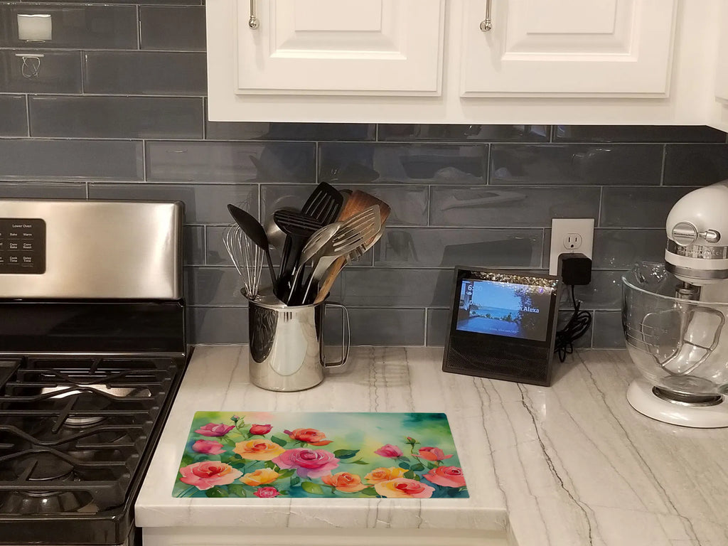 NEW Roses In Watercolor Glass Cutting Board Decorative Tempered Kitchen - Image 5