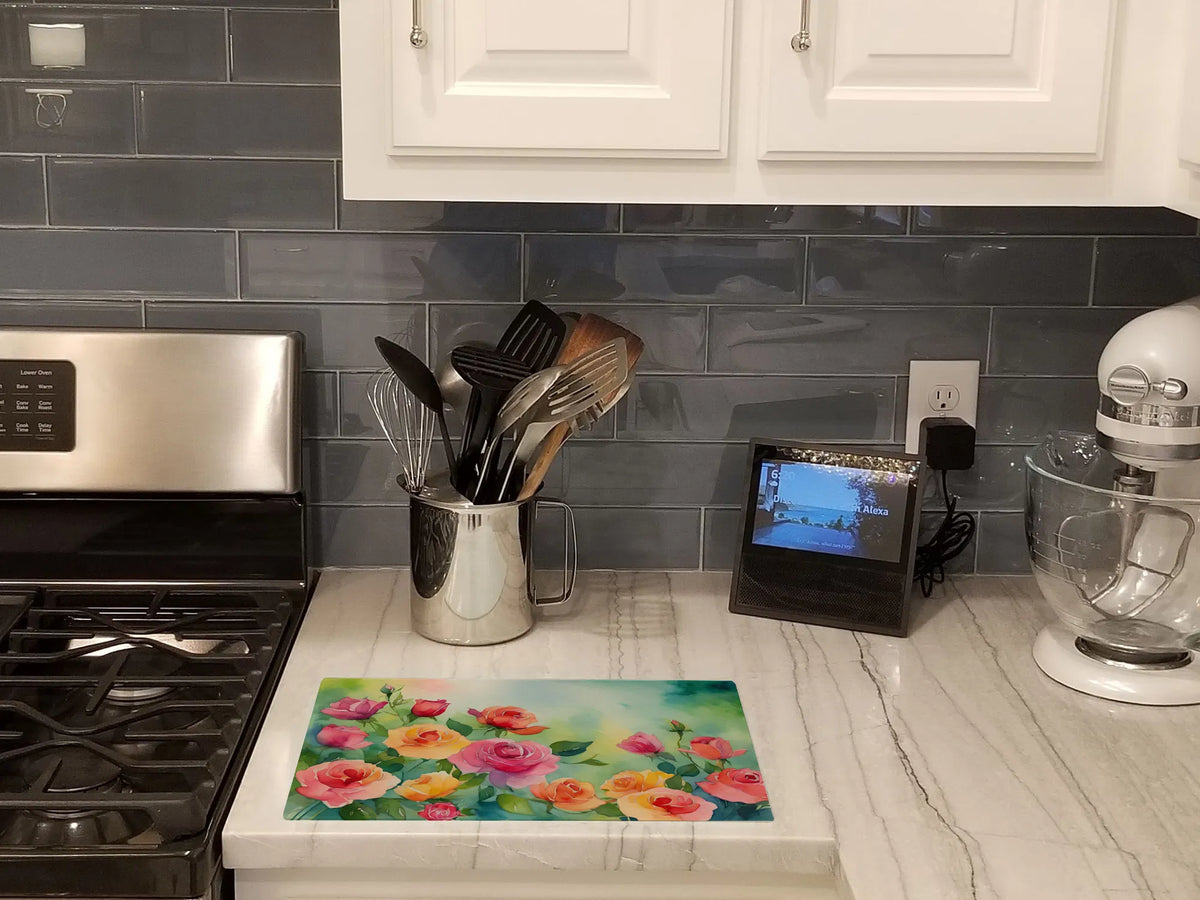 NEW Roses In Watercolor Glass Cutting Board Decorative Tempered Kitchen - Image 5